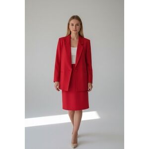 Vintage Irene Hill Red Wool Dress Suit Blazer Corpcore Bright Edgy Sz 10/12‎ 80s